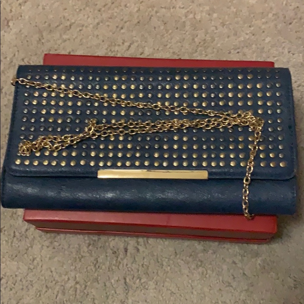 Blue hand bag with gold studs